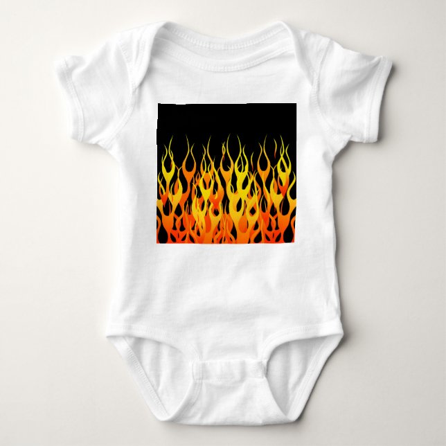 Classic Racing Flames on Solid Black Baby Bodysuit (Front)