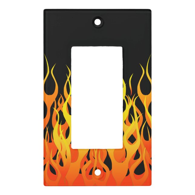Classic Racing Flames on Solid Black Light Switch Cover (Front)