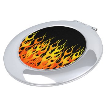 Classic Racing Flames On Solid Black Makeup Mirror by MustacheShoppe at Zazzle