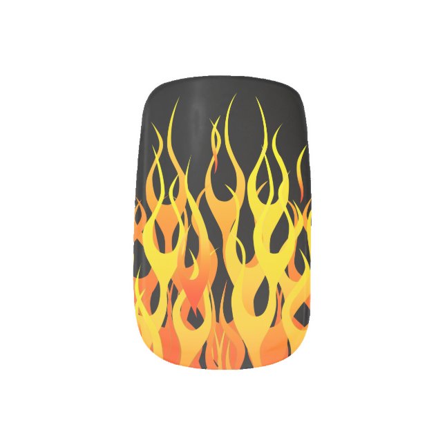 Classic Racing Flames on Solid Black Minx Nail Art (Left Thumb)