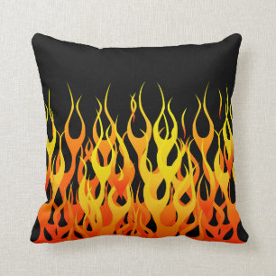 Classic Racing Flames on Solid Black Throw Pillow