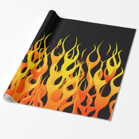 Classic Racing Flames On Solid Black Wrapping Paper