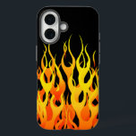 Classic Racing Flames Pin Stripes on Black iPhone 16 Case<br><div class="desc">Racy automotive orange on black pin stripe flames graphic design decor that can always make for a great custom gift for yourself or for someone special on your list, these are sure to make an impression on any festive occasions. Email us using the "Ask this Designer" email link below for...</div>