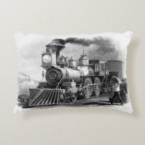 Classic Railroad Fan Steam Locomotive Engine Accent Pillow