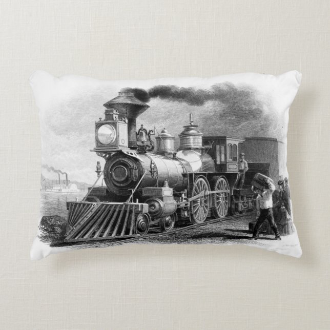 Classic Railroad Fan Steam Locomotive Engine Accent Pillow (Front)