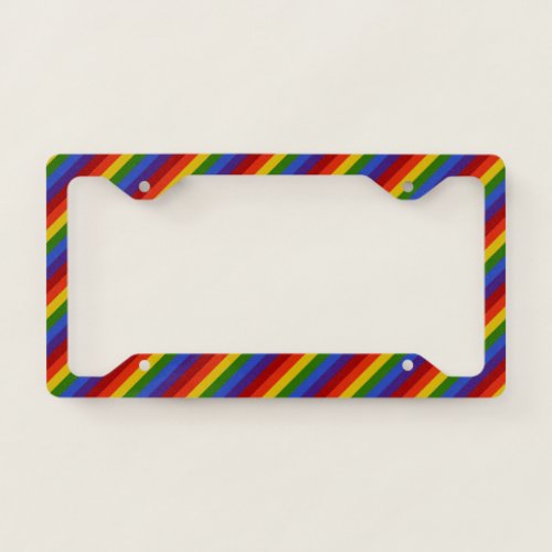 Classic Rainbow Diagonal Stripes License Plate Frame