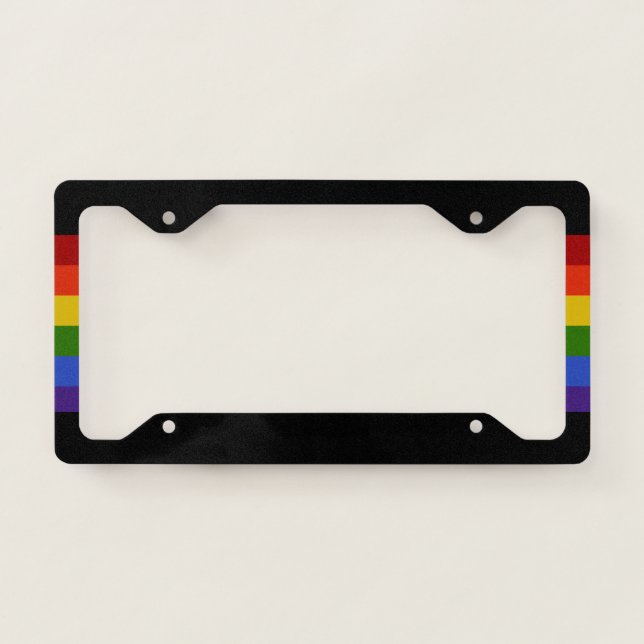 Classic Rainbow Stripes Black License Plate Frame (Front)