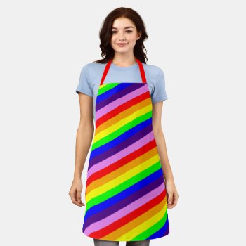 Classic Rainbow Stripes Diagonal Colorful Apron by M_Sylvia_Chaume at Zazzle