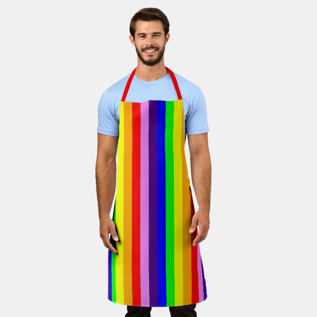 Classic Rainbow Stripes Vertical Colorful Fun Apron (Worn)