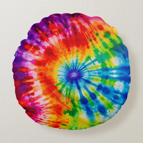 Classic Rainbow Tie_Dye Pattern Round Throw Pillow