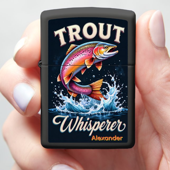 Classic Rainbow Trout Personalized Stream Zippo Lighter (In Hand)