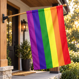 Classic Rainbow Vertical Stripe Gay Pride House Flag