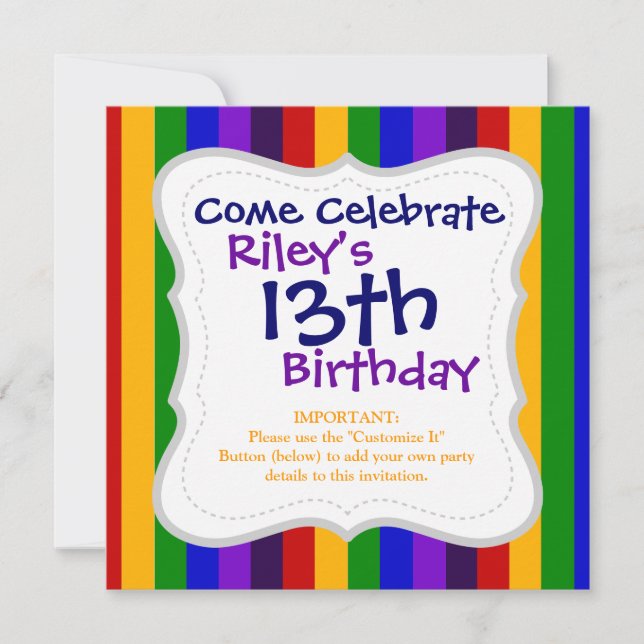 Classic Rainbow Vertical Stripes Colorful Gifts Invitation (Front)