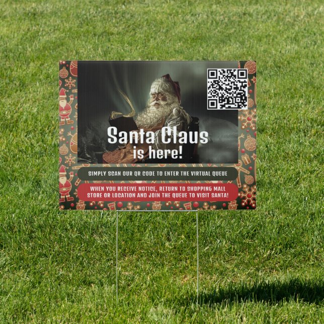 Classic Reading Santa, QR Code Queue Grotto Sign (Insitu)