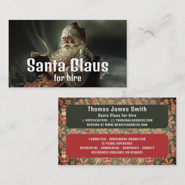 Classic Reading Santa, Santa Claus Entertainer Business Card (Front/Back)