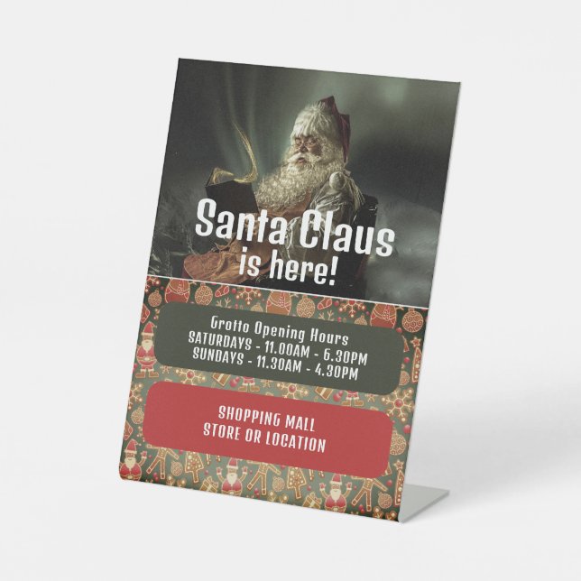 Classic Reading Santa, Santa Claus Visitor Hours Pedestal Sign (Front)