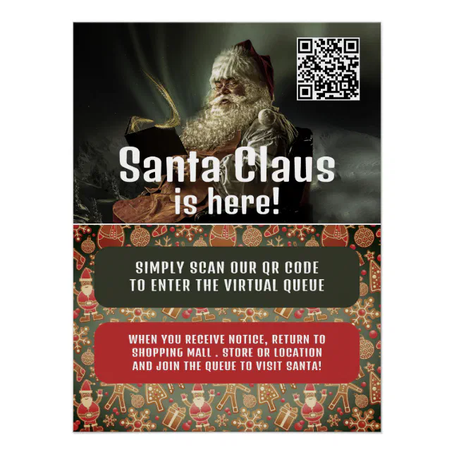 Classic Reading Santa, Visit Santa, QR Code Queue Poster | Zazzle