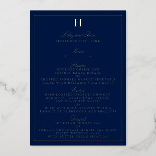 Classic Real Foil Pressed Wedding Menu Cards