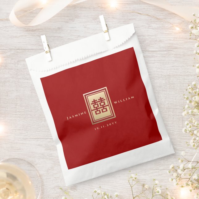 Classic Rectangle Double Happiness Chinese Wedding Favor Bag (Clipped)