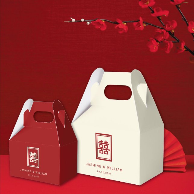 Classic Rectangle Double Happiness Chinese Wedding Favor Boxes (Ivory/Red Classic Rectangle Double Happiness Chinese Wedding Party Favor Boxes @ fatfatin_red_knot)