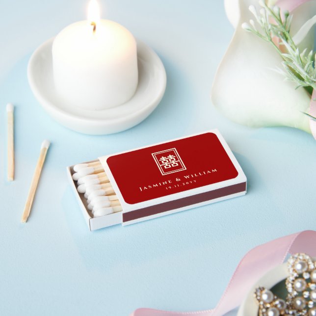 Classic Rectangle Double Happiness Chinese Wedding Matchboxes (Insitu)