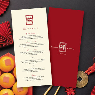 Classic Rectangle Double Happiness Chinese Wedding Menu