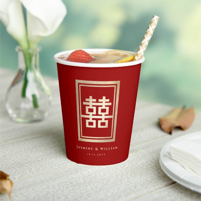 Classic Rectangle Double Happiness Chinese Wedding Paper Cups (Insitu)