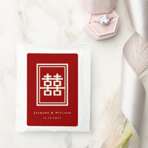 Classic Rectangle Double Happiness Chinese Wedding Tea Bag Drink Mix