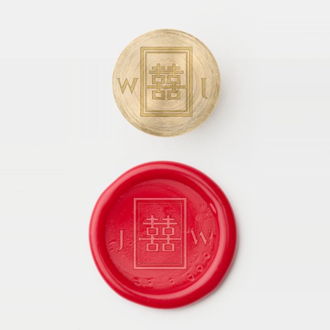 Classic Rectangle Double Happiness Chinese Wedding Wax Seal Stamp (Stamped)