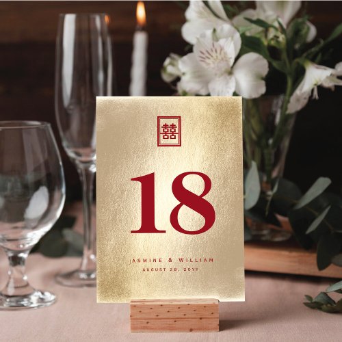Classic Rectangle Double Xi Golden Chinese Wedding Table Number