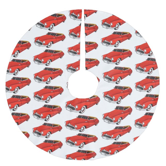 Classic red 1948 automobile  brushed polyester tree skirt (Front)