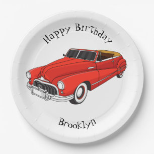 Classic red 1948 automobile paper plates
