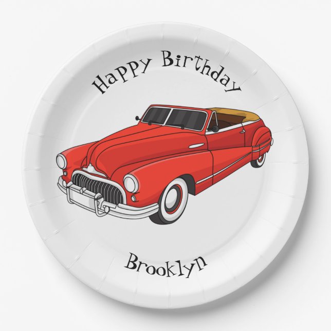Classic red 1948 automobile  paper plates (Front)
