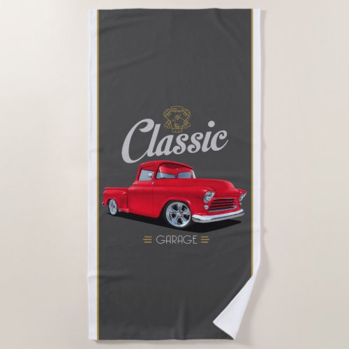 Classic Red 1956 Chevy Garage Beach Towel