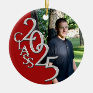 Classic Red 2025 Graduate Photo Ceramic Ornament