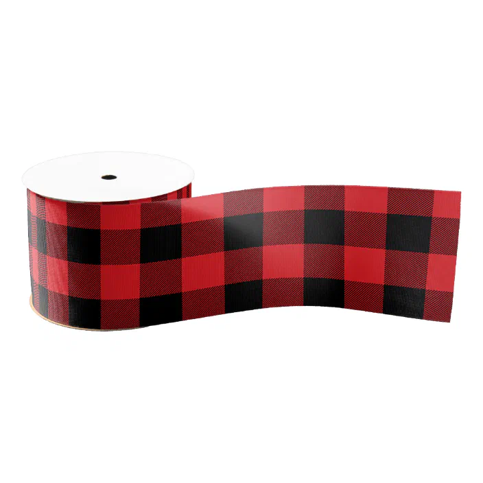 Buffalo plaid pattern in red and black on grosgrain ribbon 1.5 width headband