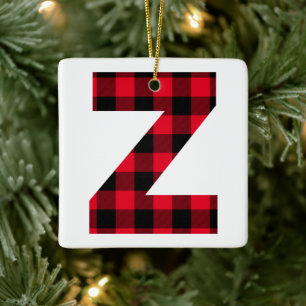Classic Red and Black Buffalo Check Z Monogram Ceramic Ornament