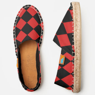 Classic Red and Black Harlequin Diamond Pattern Espadrilles