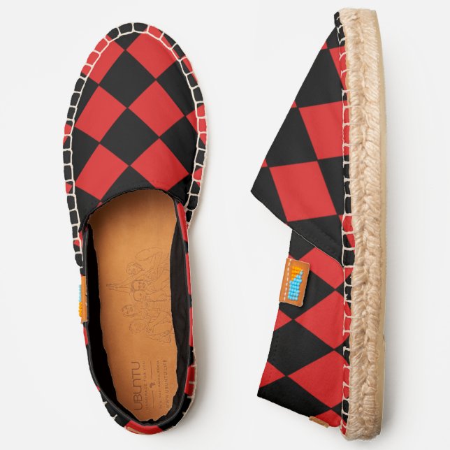 Classic Red and Black Harlequin Diamond Pattern Espadrilles (Side)