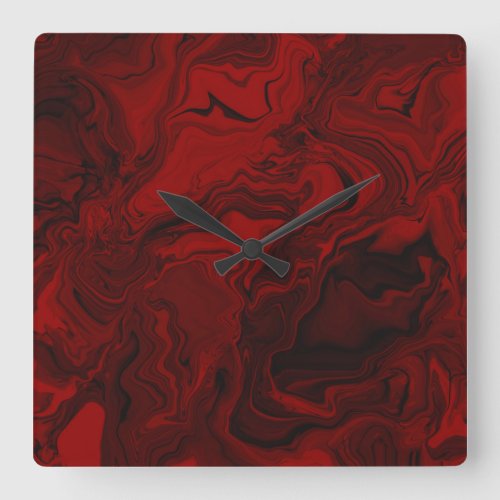 Classic Red and Black Marble Square Wall Clock