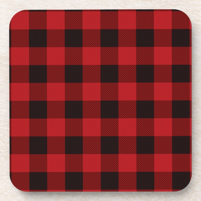 Classic red and black plaid pattern drink coaster (Front)