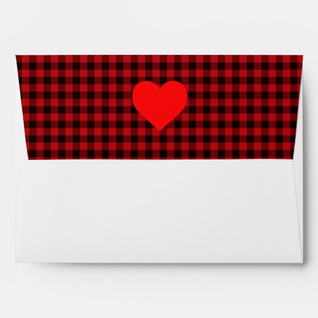 Classic red and black plaid with heart detail envelope (Back (Top Flap))