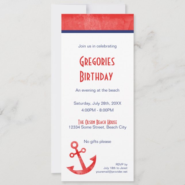 Classic Red and Blue Anchor Invitation (Front)