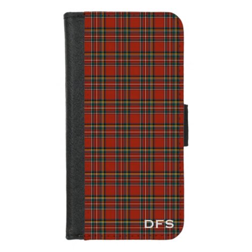 Classic Red and Blue Royal Stewart Tartan Monogram iPhone 87 Wallet Case