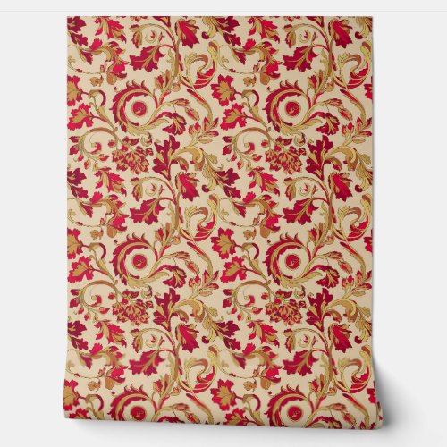 Classic Red and Gold Floral Wallpaper
