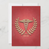 Classic Red and Gold Medical Caduceus Graduation Invitation (Back)