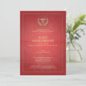 Classic Red and Gold Medical Caduceus Graduation Invitation (Standing Front)