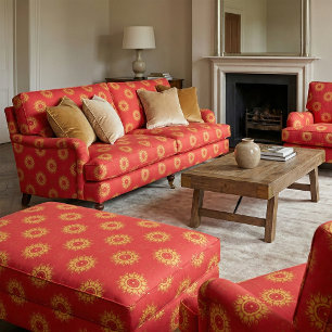 Classic Red and Gold Ornamental Mandala Medallion  Fabric