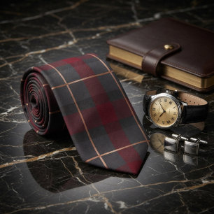 Classic Red and Gray Plaid Tartan Neck Tie