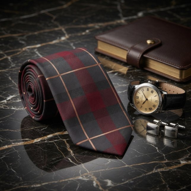 Classic Red and Gray Plaid Tartan Neck Tie (Creator Uploaded)